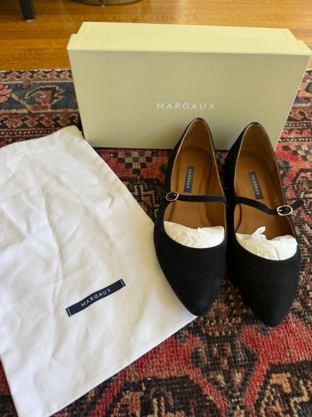 Margaux NY Black Suede Mary Jane Flats Size 39 W (US Size 8.5-9) - Picture 3 of 4